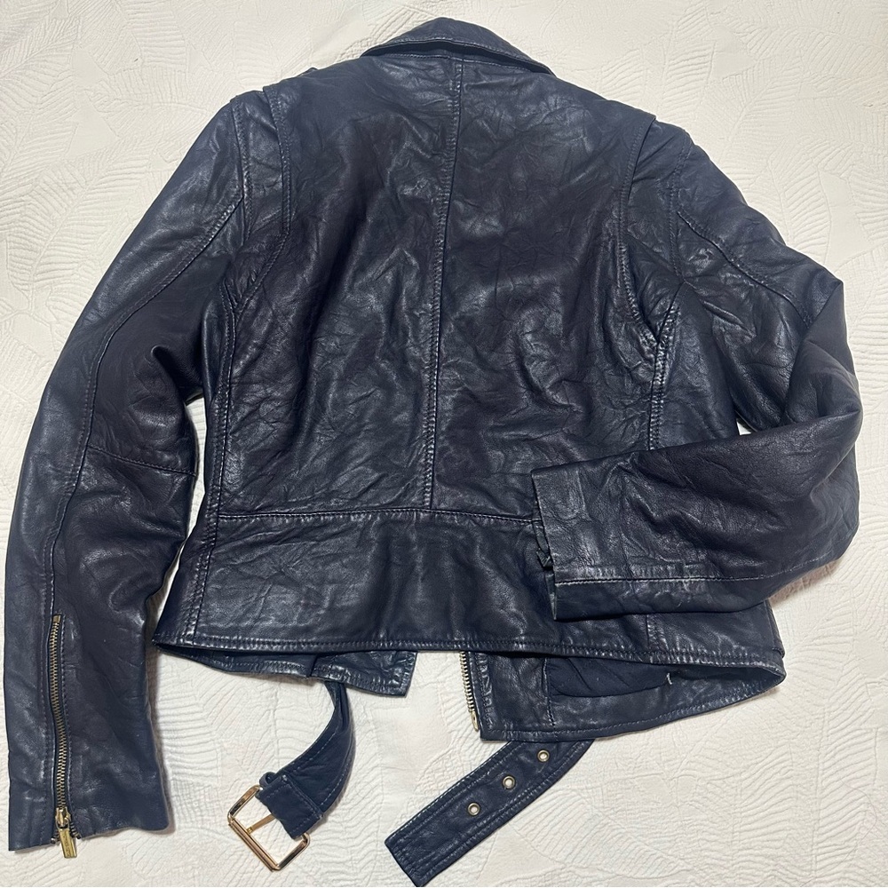 Michael Kors Navy Leather Jacket with Gold Accents - Picture 5 of 7